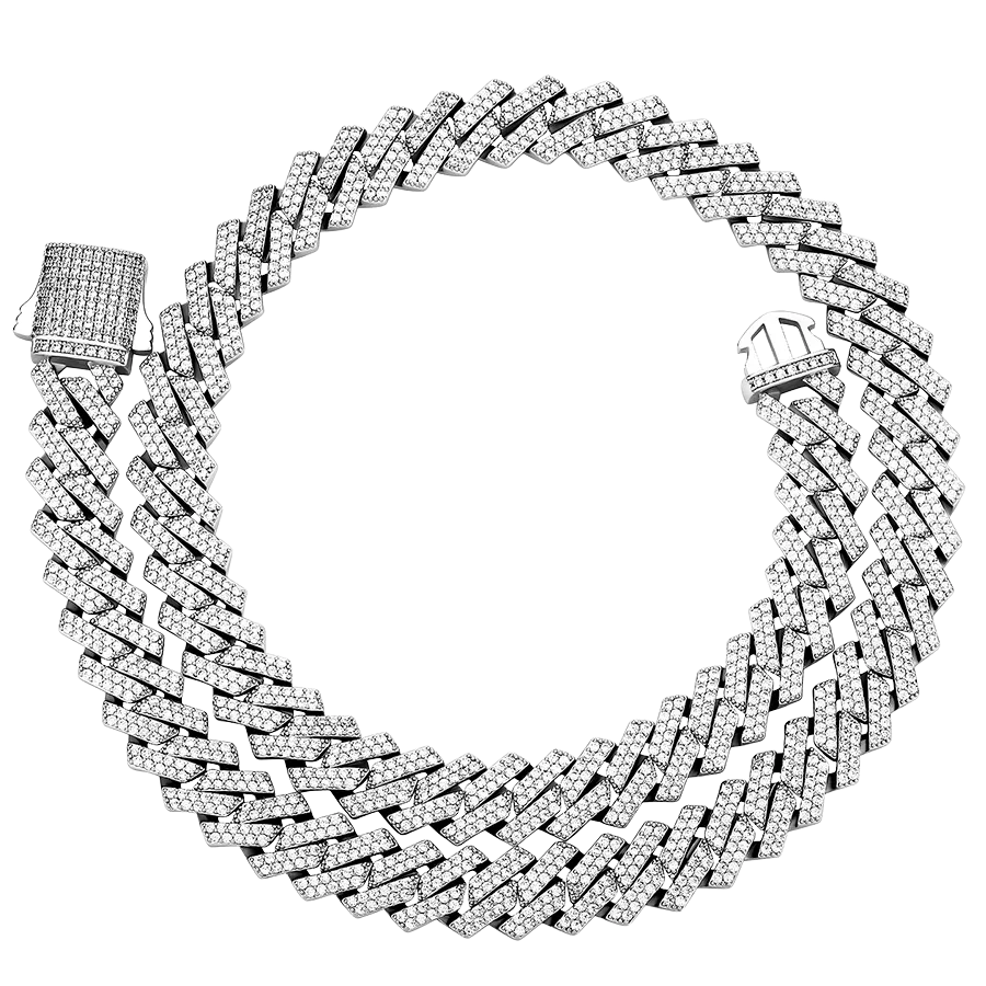 14mm Diamond Prong Cuban Chain in White Gold