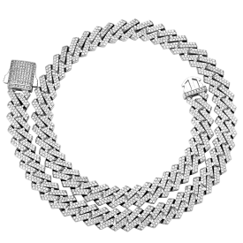 14mm Diamond Prong Cuban Chain in White Gold