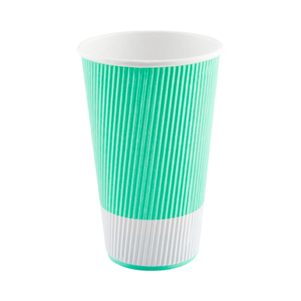 16 oz Light Green Paper Coffee Cup - Ripple Wall - 3 1/2" x 3 1/2" x 5 1/2" - 25 count box
