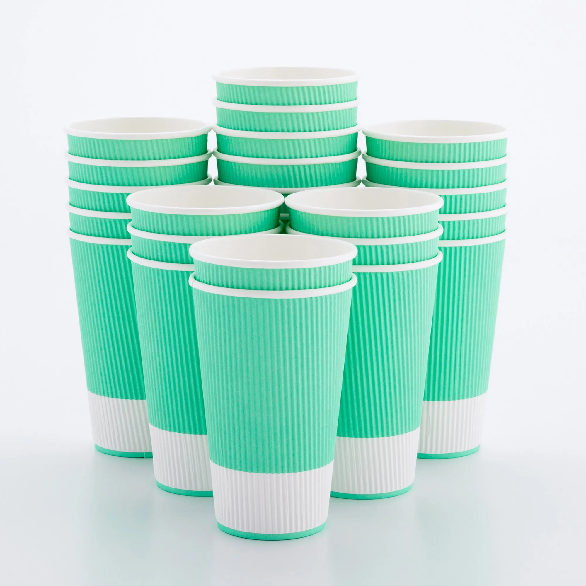 16 oz Light Green Paper Coffee Cup - Ripple Wall - 3 1/2" x 3 1/2" x 5 1/2" - 25 count box