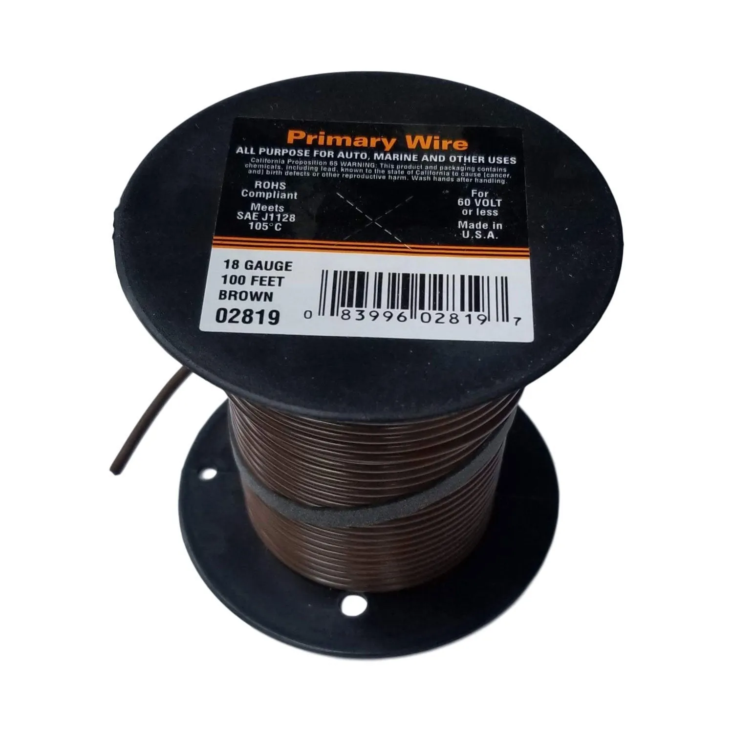 18 Gauge Stranded Brown, GPT Primary Wire, 100 foot