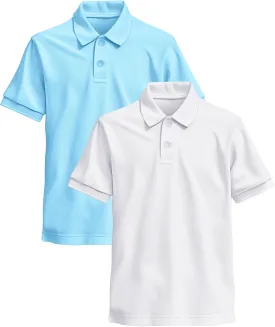 2 Pack Boys Polo Shirts Short Sleeve School Uniform Pique Polo Moisture Wicking Performance Polo for Kids 4T-14Y