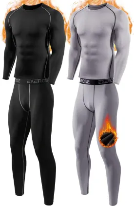 2 Pack Thermal Underwear for Men Long Johns Fleece Lined Compression Pants Base Layer Cold Weather Top Bottom