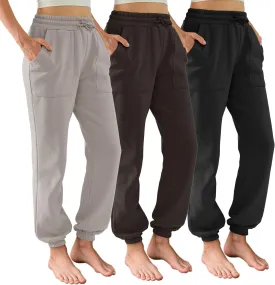3 Pack Sweatpants for Women Fleece Lined High Waisted Joggers with Pockets Baggy Comfy Lounge Pants