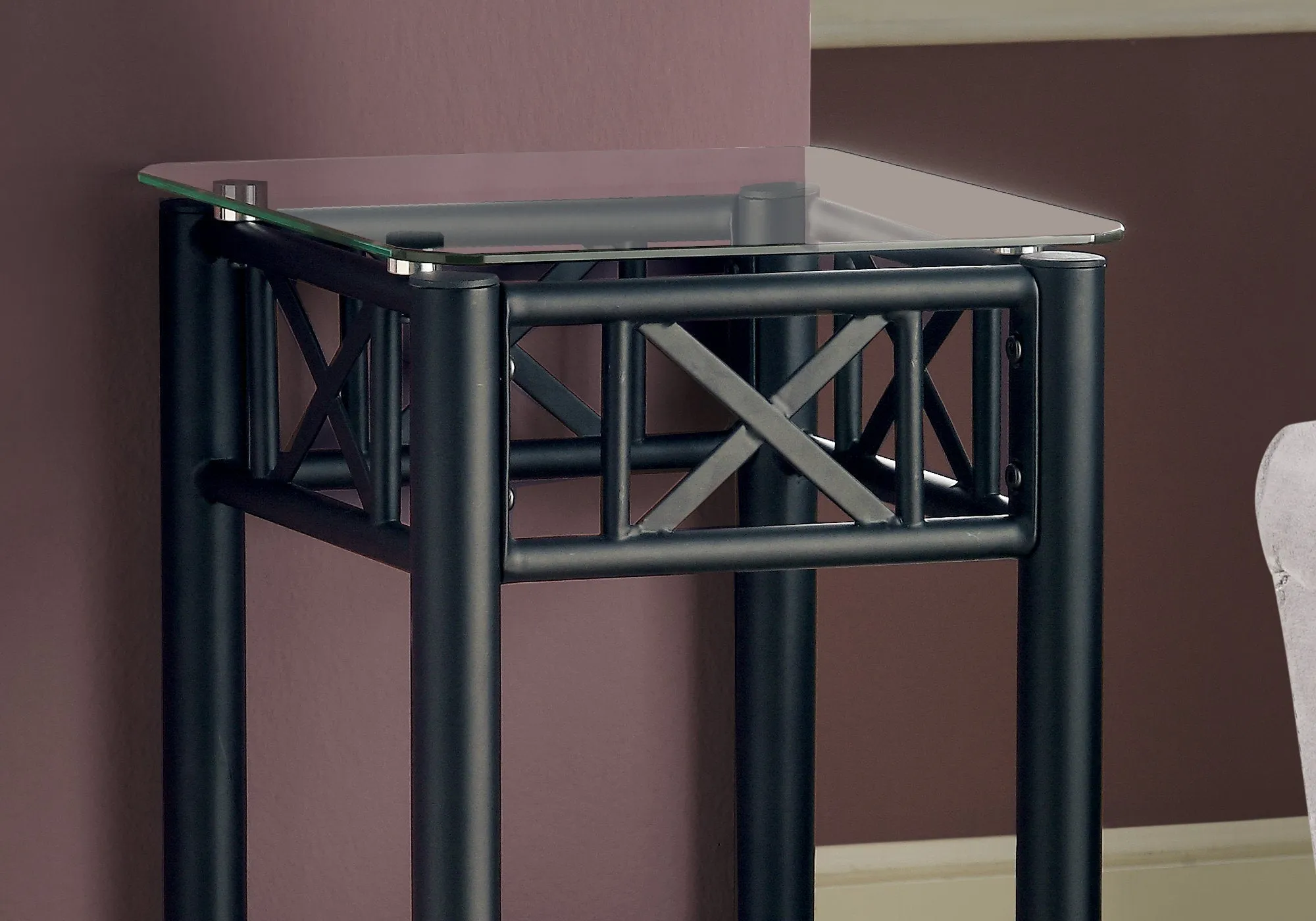 Accent Table - Black Metal With Tempered Glass
