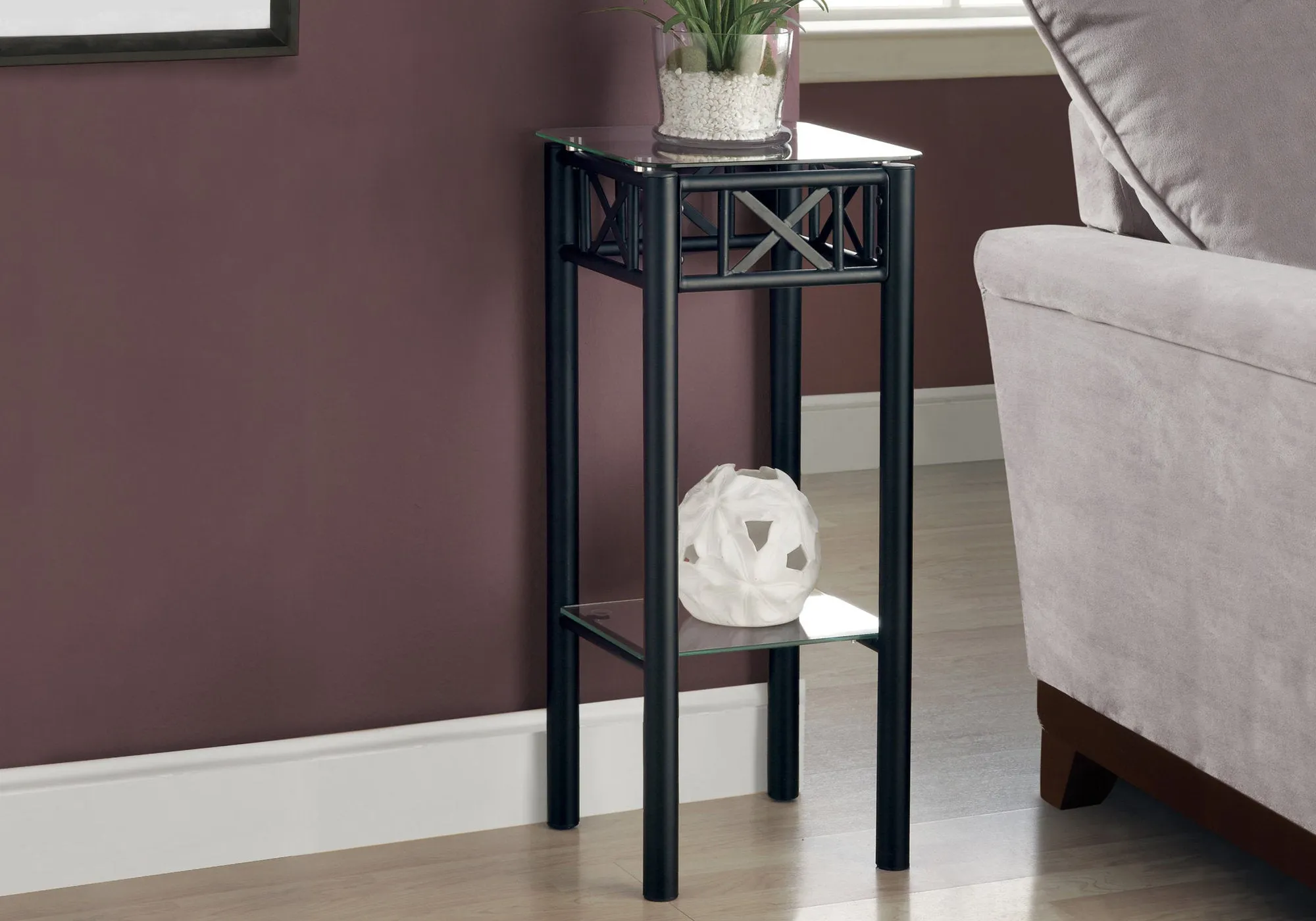 Accent Table - Black Metal With Tempered Glass