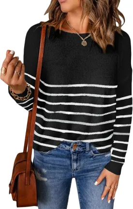Acelitt Womens Casual Lightweight Long Sleeve Crewneck Knit Shirts Tops, S-XXL