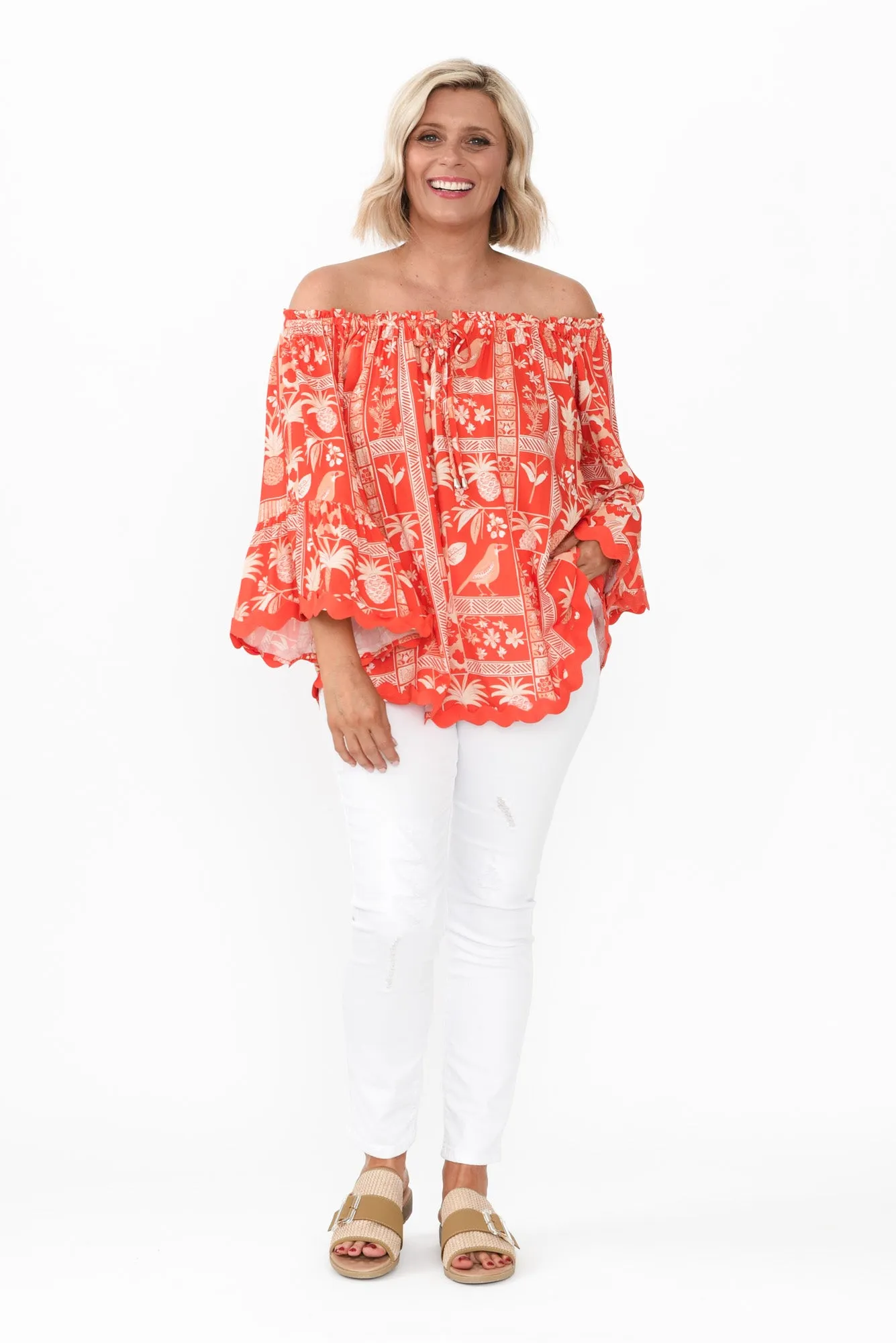 Bianco Red Tropical Trim Top