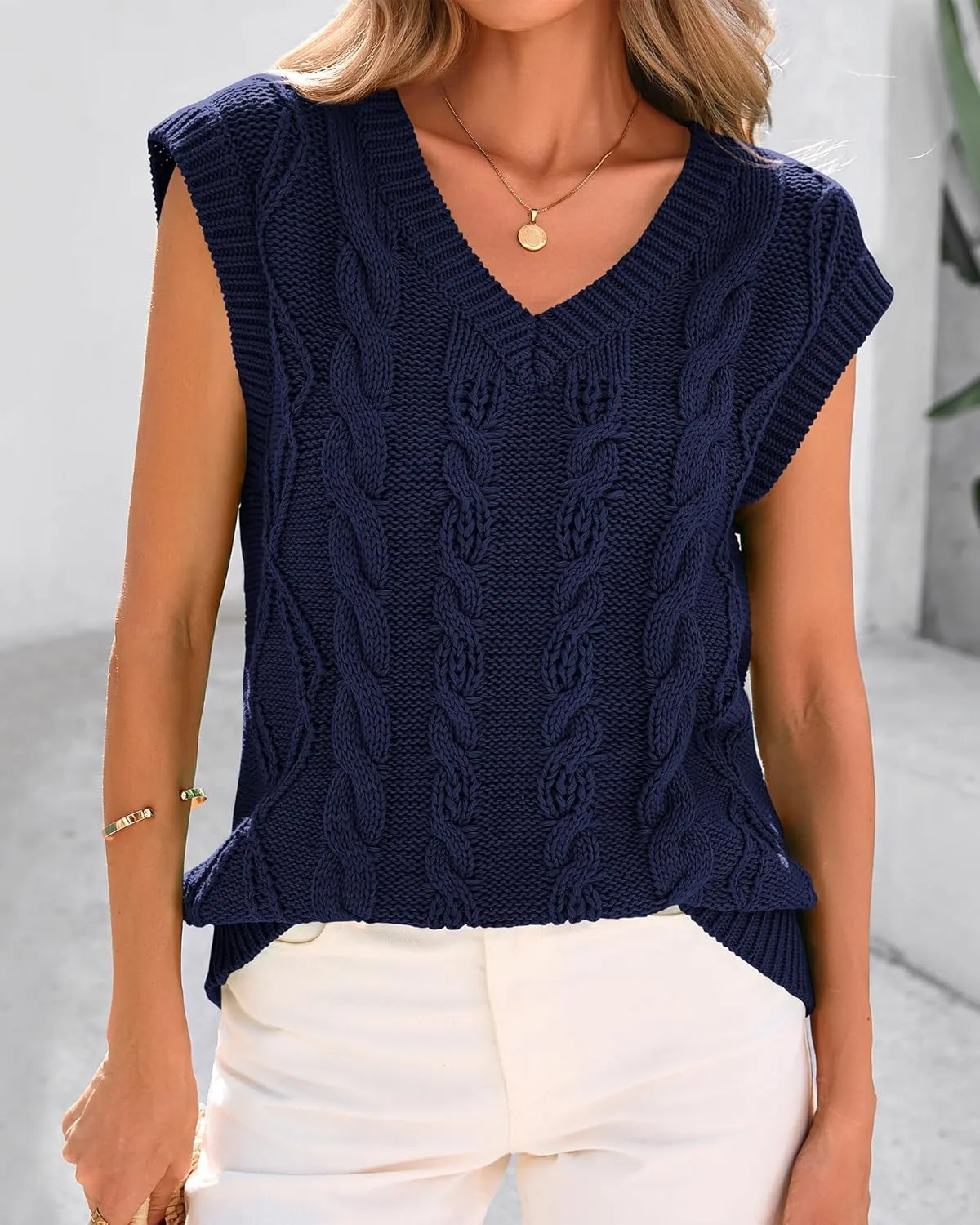 BTFBM Womens Oversized Sweater Vest 2025 Summer V Neck Casual Sleeveless Sweaters Loose Cable Knit Pullover Tops