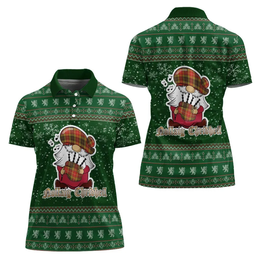 Buchanan Old Set Weathered Clan Christmas Family Polo Shirt with Funny Gnome Playing Bagpipes