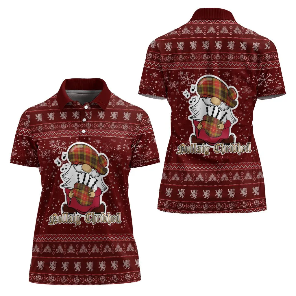 Buchanan Old Set Weathered Clan Christmas Family Polo Shirt with Funny Gnome Playing Bagpipes