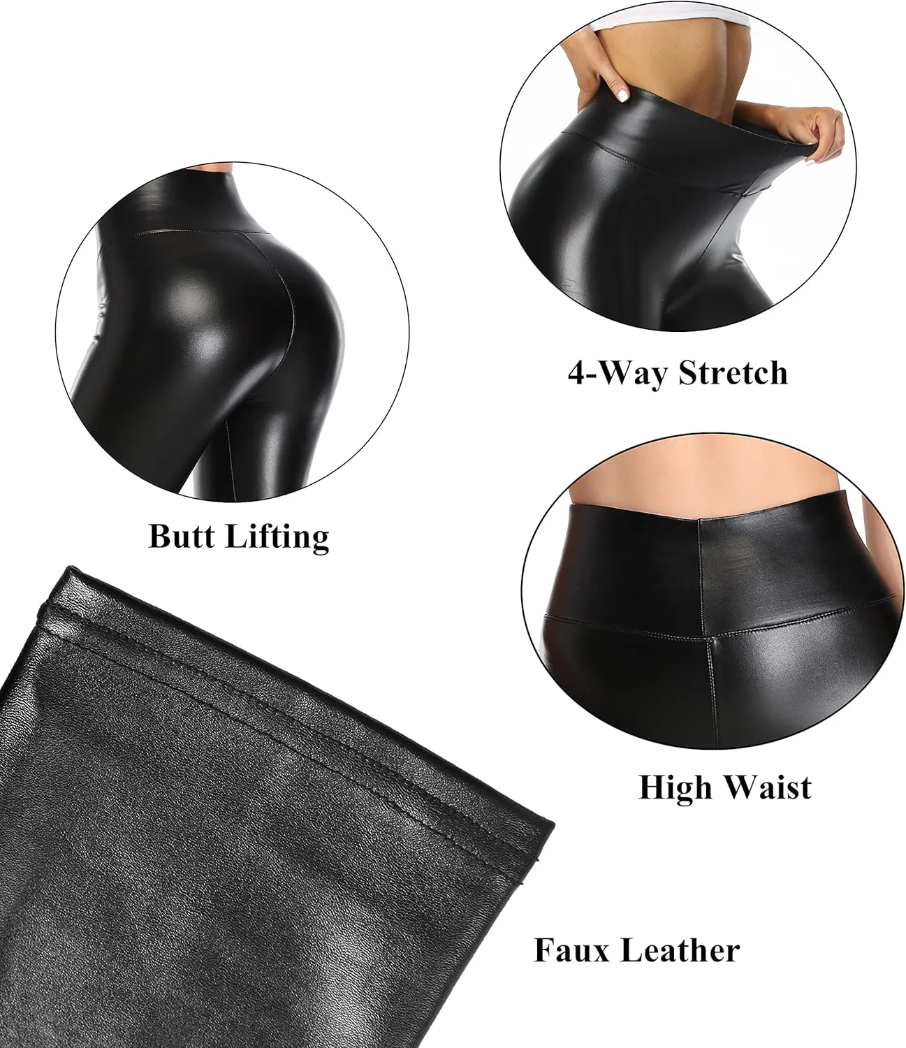 Cheapestbuy Women's Stretchy Faux Leather Leggings High Waisted Pleather Pants Sexy PU Butt Lifting Leather Tights