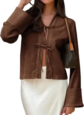 Cicy Bell Womens Going Out Tops Cute Tie Front Tops Bell Long Sleeve Bow Shirts Summer Blouses