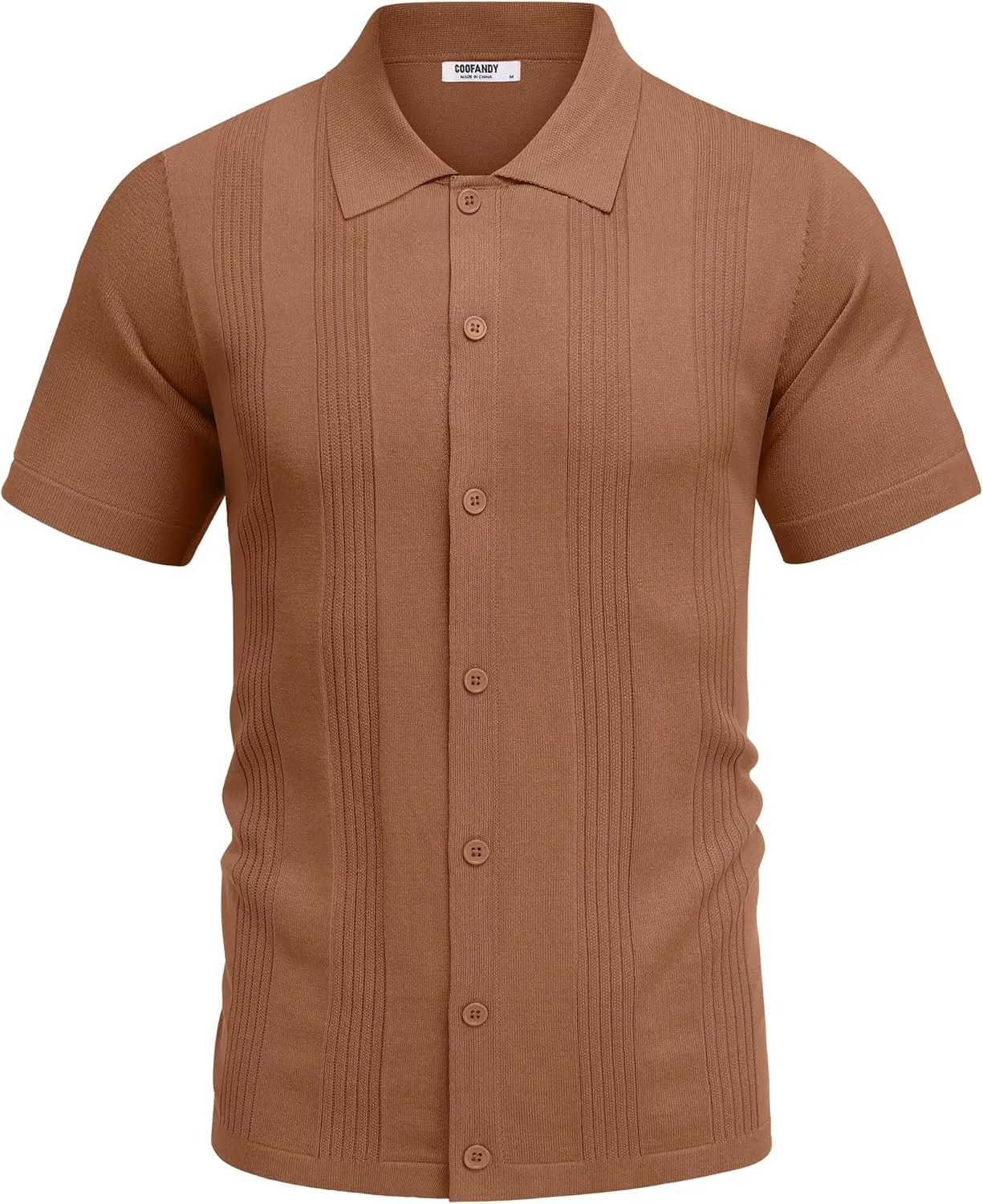 COOFANDY Men's Knit Shirt Short Sleeve Button Down Vintage Polo Shirts Casual Summer Beach Shirts