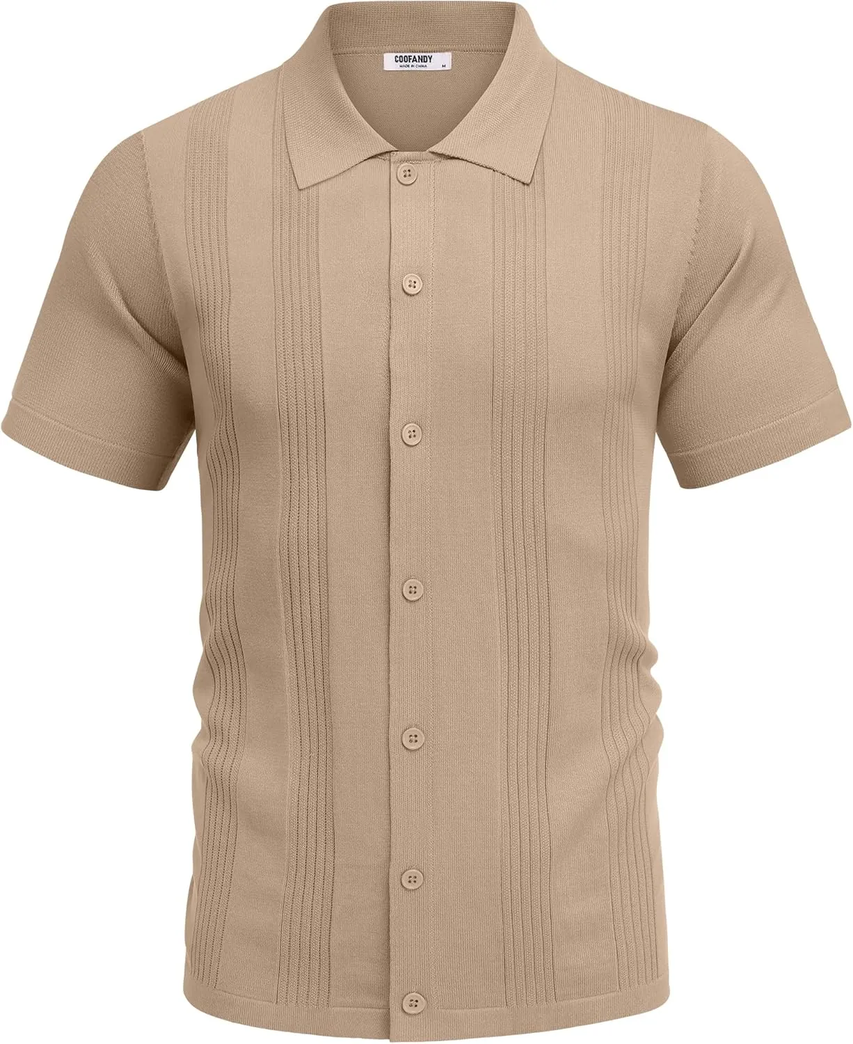 COOFANDY Men's Knit Shirt Short Sleeve Button Down Vintage Polo Shirts Casual Summer Beach Shirts