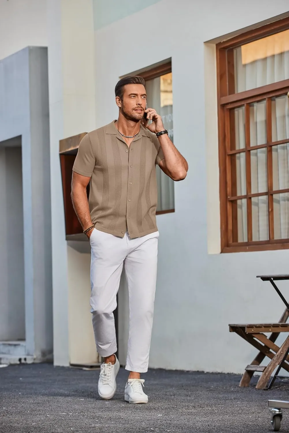 COOFANDY Men's Knit Shirt Short Sleeve Button Down Vintage Polo Shirts Casual Summer Beach Shirts