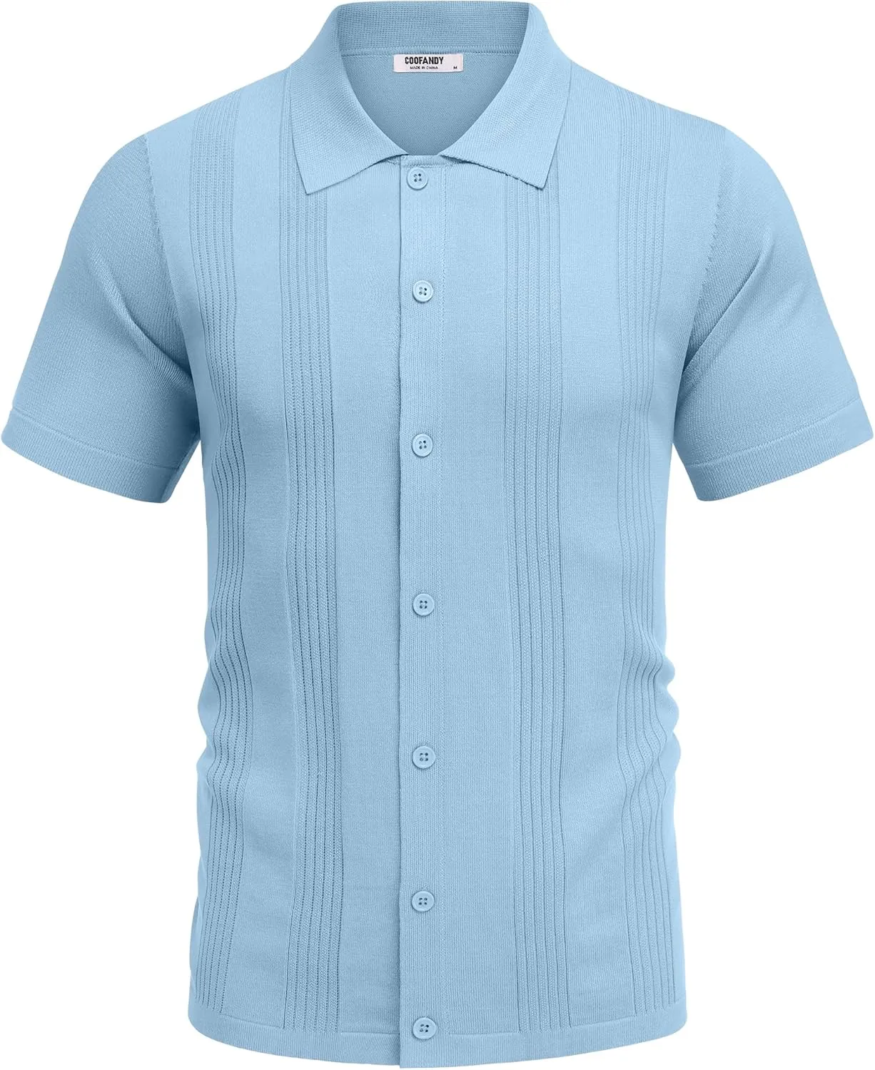 COOFANDY Men's Knit Shirt Short Sleeve Button Down Vintage Polo Shirts Casual Summer Beach Shirts