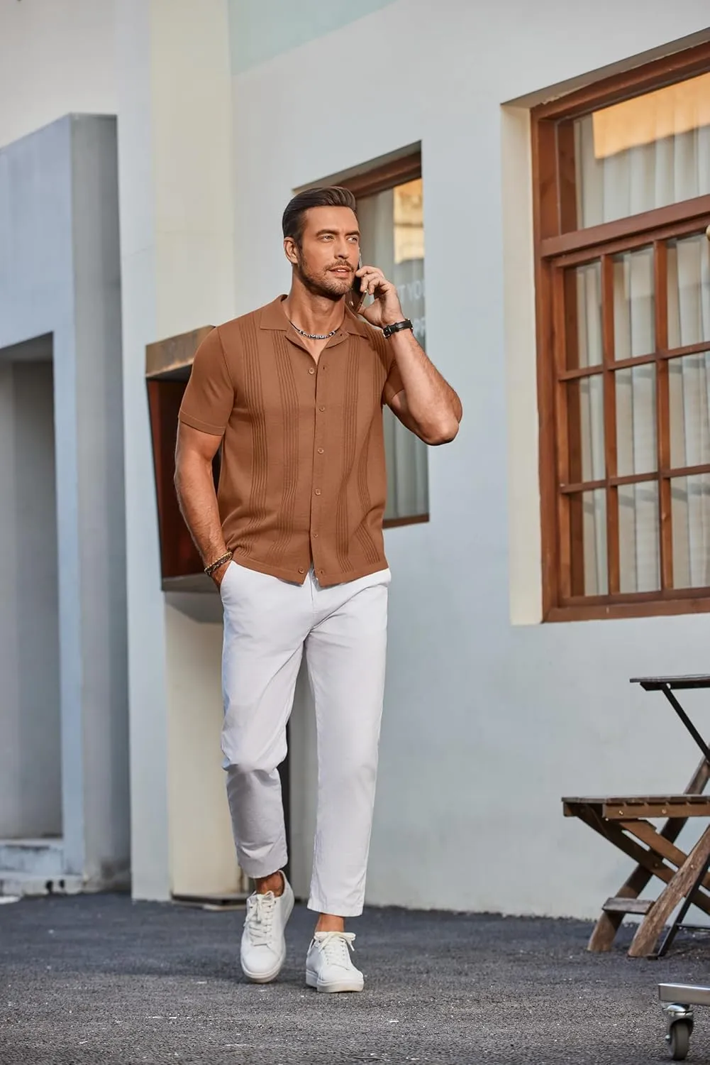 COOFANDY Men's Knit Shirt Short Sleeve Button Down Vintage Polo Shirts Casual Summer Beach Shirts