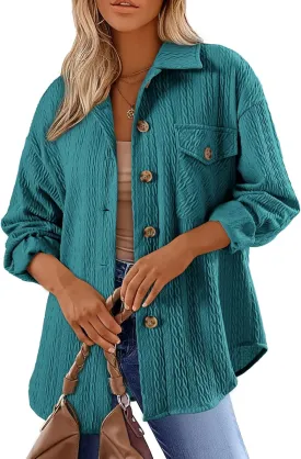 Dokotoo Womens Cable Knit Lightweight Shacket Button Down Shirts Long Sleeve Casual Oversized Blouses Tops