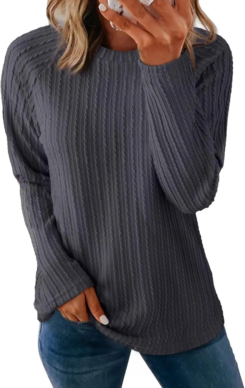 Dokotoo Womens Tops Long Sleeve Lightweight Shirts 2025 Fall Fashion Trendy Tops Crewneck Casual Knit Basic Tee