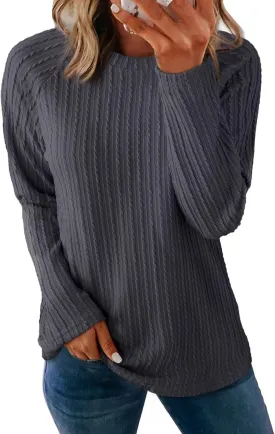 Dokotoo Womens Tops Long Sleeve Lightweight Shirts 2025 Fall Fashion Trendy Tops Crewneck Casual Knit Basic Tee