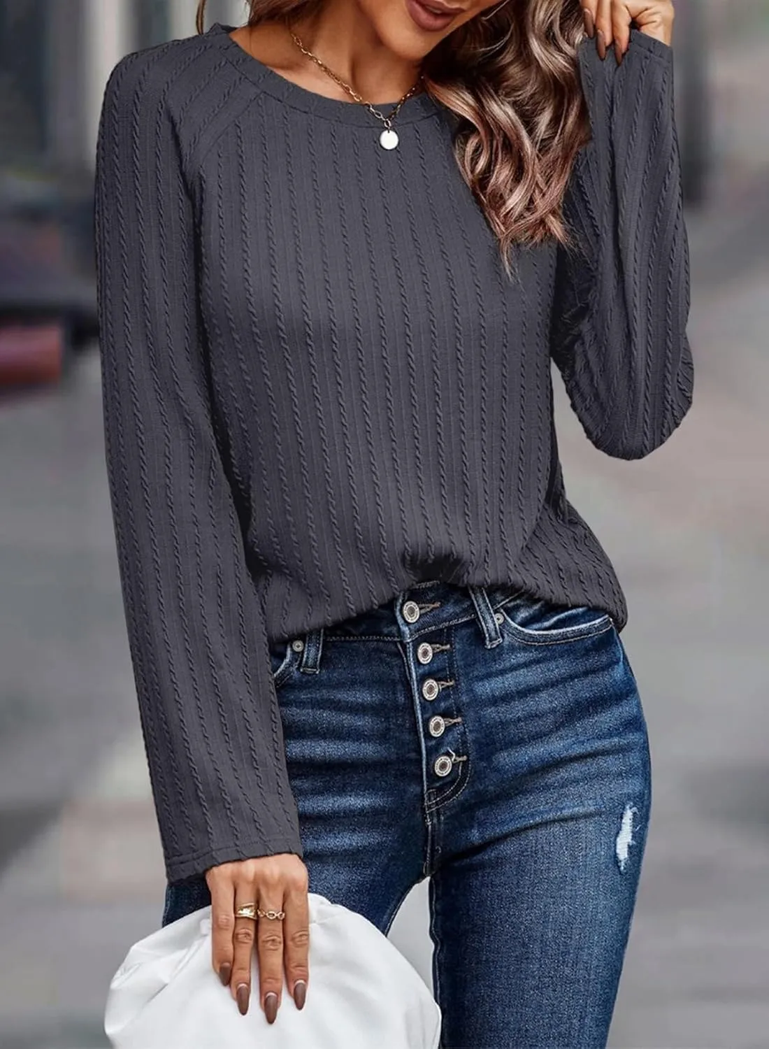 Dokotoo Womens Tops Long Sleeve Lightweight Shirts 2025 Fall Fashion Trendy Tops Crewneck Casual Knit Basic Tee