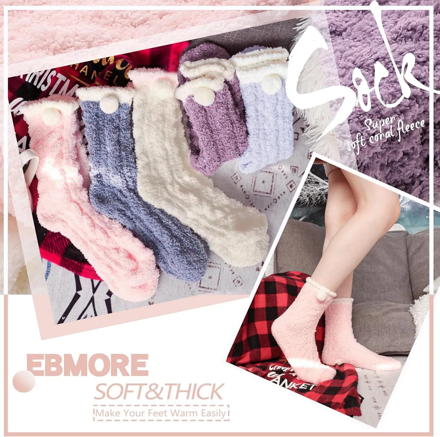 EBMORE Womens Fuzzy Socks Slipper Fluffy Cozy Comfy Cabin Plush Warm Winter Sleep Home Soft Socks