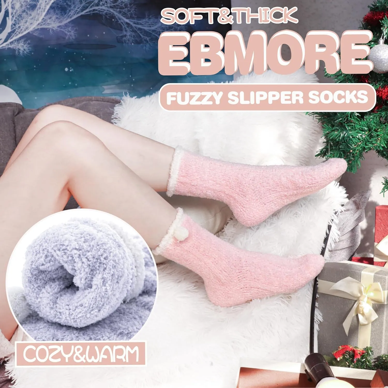 EBMORE Womens Fuzzy Socks Slipper Fluffy Cozy Comfy Cabin Plush Warm Winter Sleep Home Soft Socks