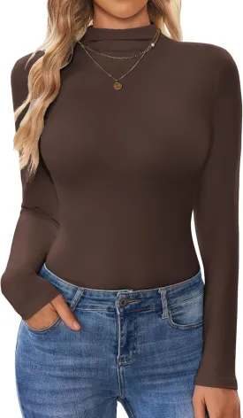 Ekouaer Turtleneck Shirt Women Long Sleeve Mock Neck Slim Fit Tops Thermal Base Layer Soft Lightweight Stretch Undershirts