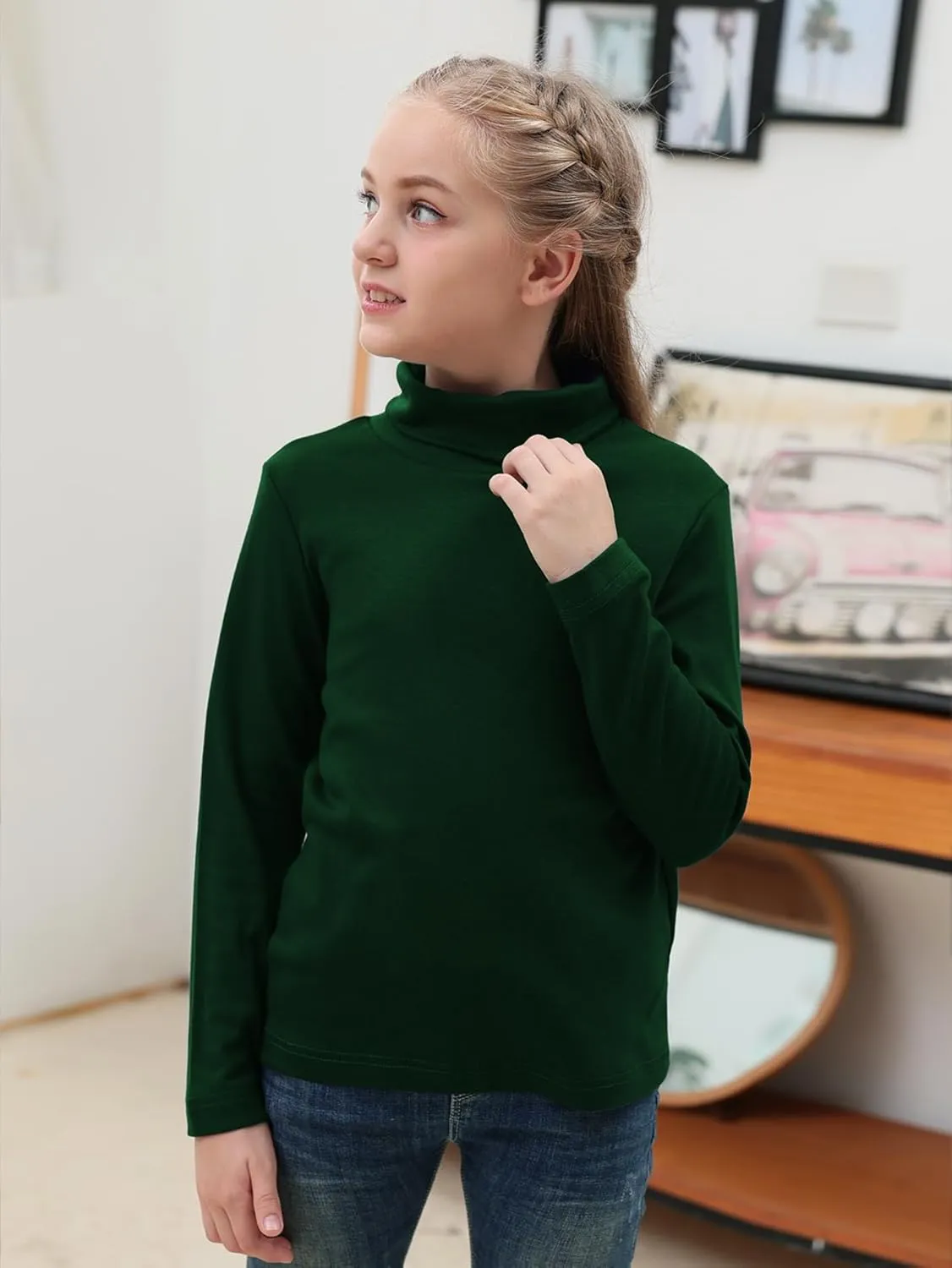 GORLYA 2 Pack Girls Turtleneck Long Sleeve Basic T-Shirt Mock Neck Soft Knit Slim Fitted Tee Tops Multipacks for 8-16Y