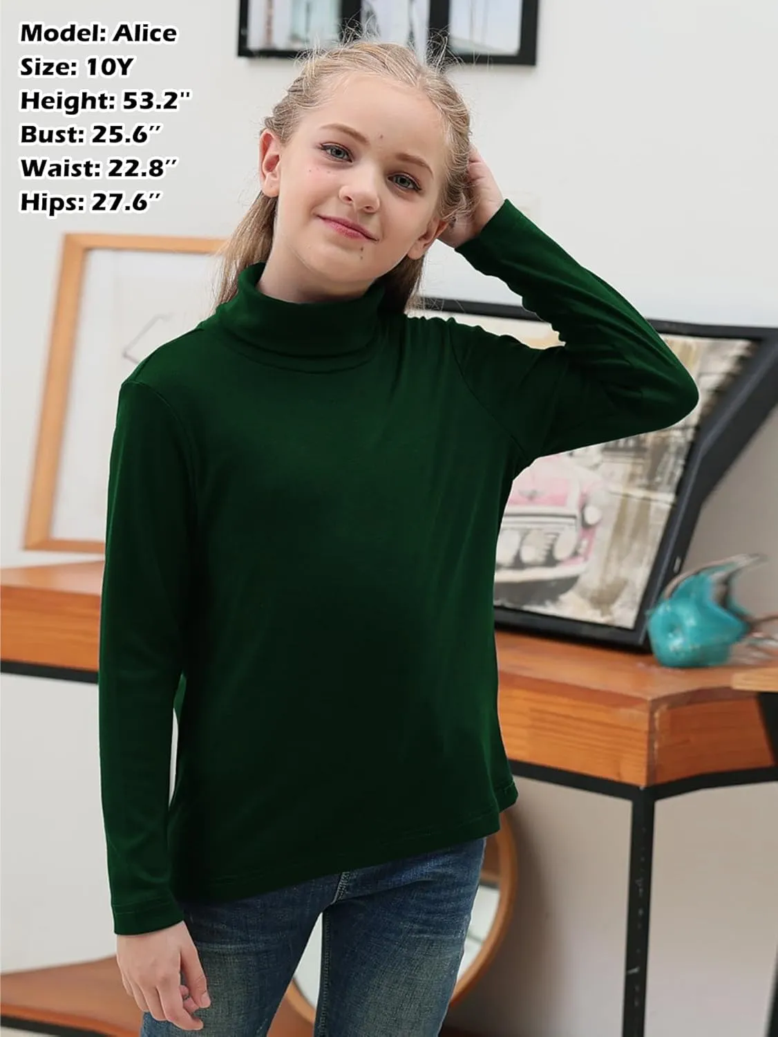 GORLYA 2 Pack Girls Turtleneck Long Sleeve Basic T-Shirt Mock Neck Soft Knit Slim Fitted Tee Tops Multipacks for 8-16Y