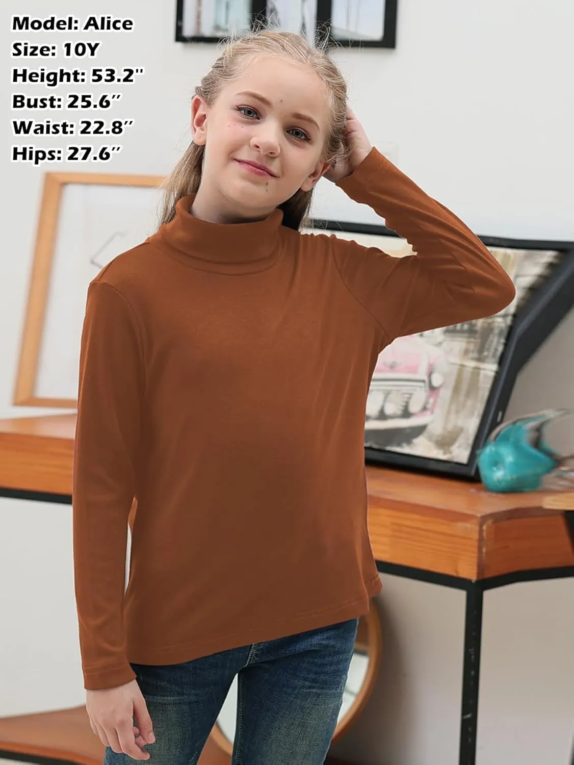 GORLYA 2 Pack Girls Turtleneck Long Sleeve Basic T-Shirt Mock Neck Soft Knit Slim Fitted Tee Tops Multipacks for 8-16Y