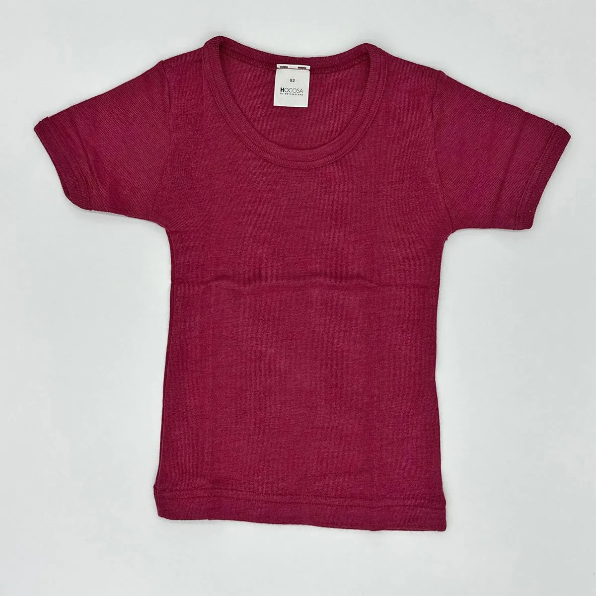 HOCOSA Kid's Organic Wool/Silk Underwear Shirt with Short Sleeves -  DARK ROSE, 2-12  yr