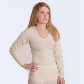 HOCOSA Organic Merino Wool Women's Long-Sleeve V-Neck Undershirt