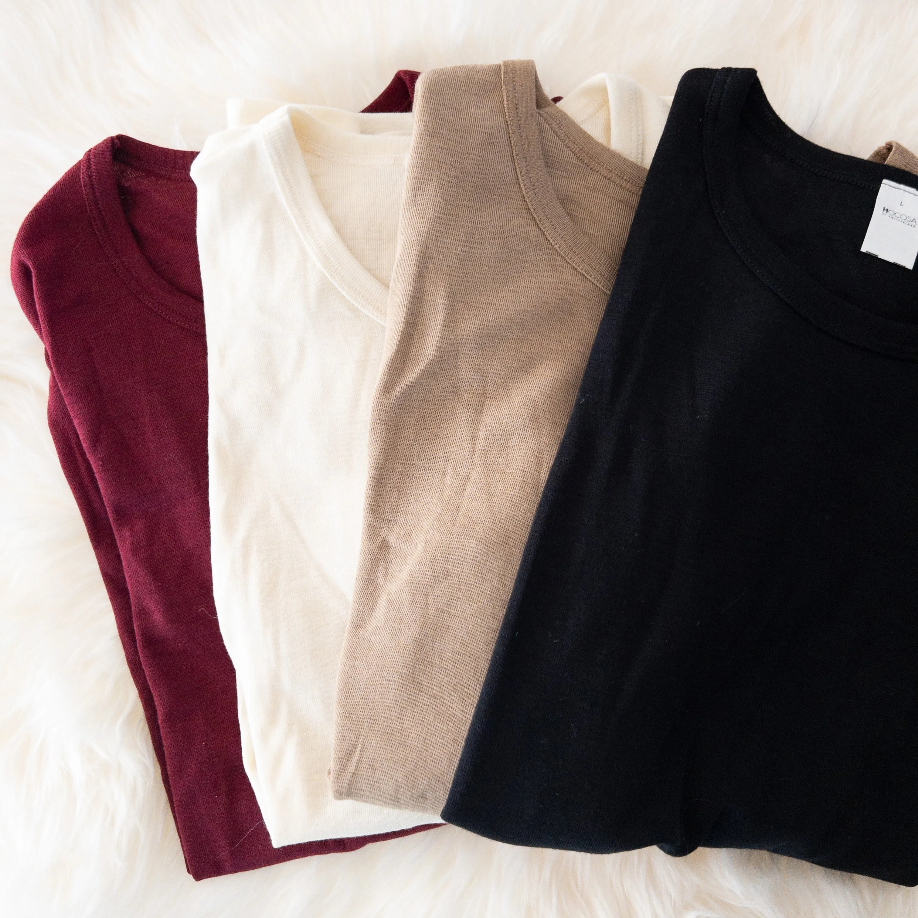 HOCOSA Organic Merino Wool/Silk Long-Sleeve Undershirt for Men or Women, Colors
