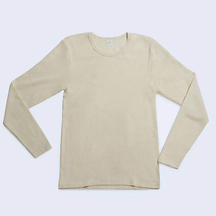 HOCOSA Organic Merino Wool/Silk Long-Sleeve Undershirt for Men or Women, Round-neck