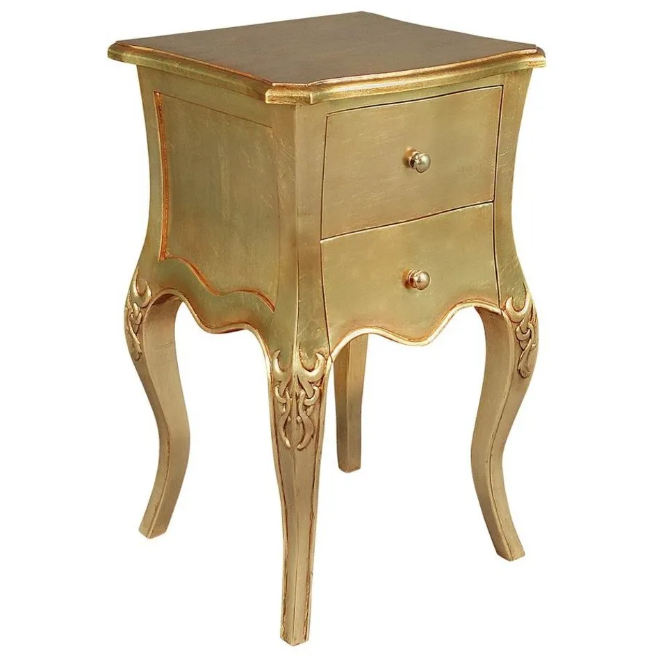 Hollywood Style Hand-Carved Solid Mahogany Gold Side Table