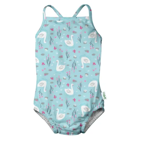 iPlay Classic Swimsuit with Built-In Swim Diaper (Light Aqua Swan)
