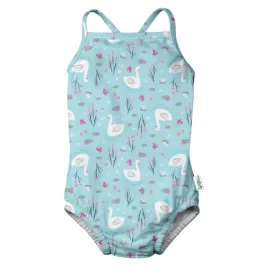 iPlay Classic Swimsuit with Built-In Swim Diaper (Light Aqua Swan)