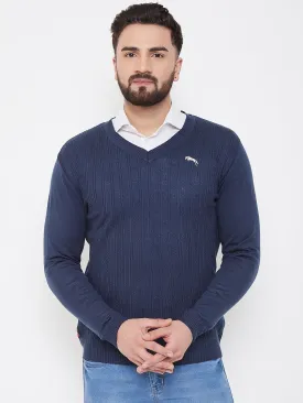 JUMP USA Men Navy Blue Self Design Sweater