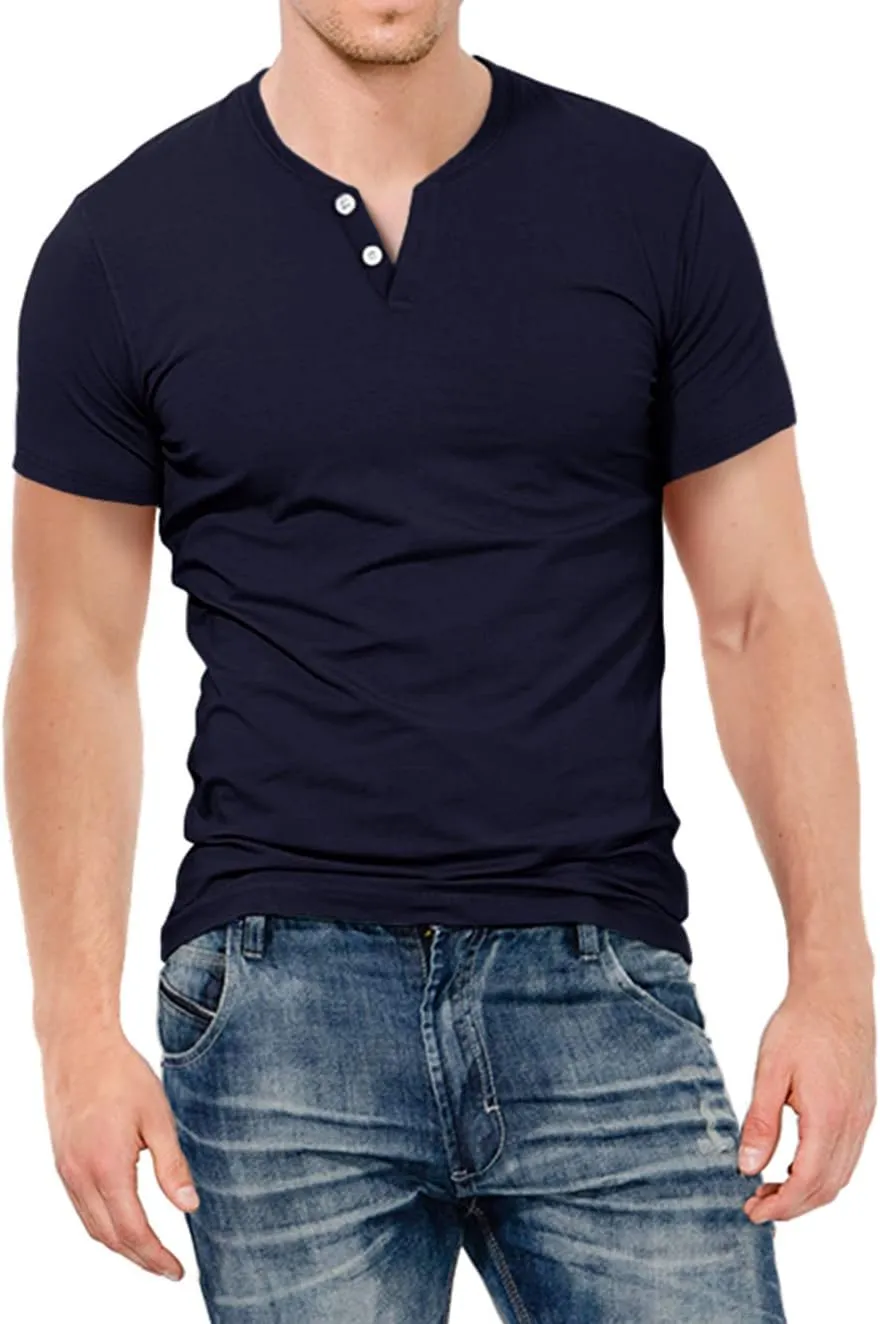KUYIGO Mens Henley Shirts Slim Fit Short Sleeve Fashion Cotton Tops Tee