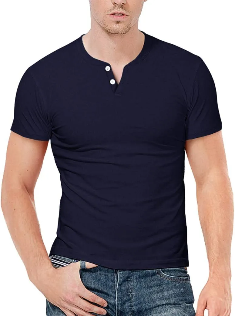 KUYIGO Mens Henley Shirts Slim Fit Short Sleeve Fashion Cotton Tops Tee