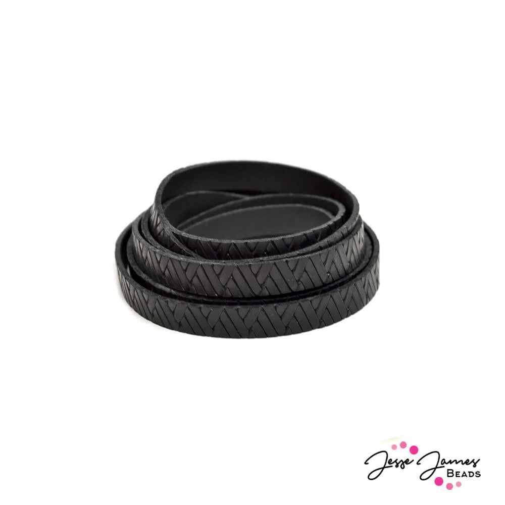 Leather Cord in Geometric Weave Black