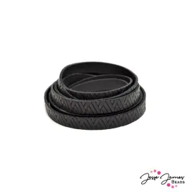 Leather Cord in Geometric Weave Black