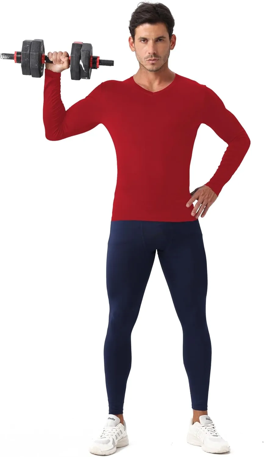Men's Compression Shirt V Neck Long Sleeve Workout Shirts Cool Dry Athletic Gym Undershirts Active Sports Baselayer Tops