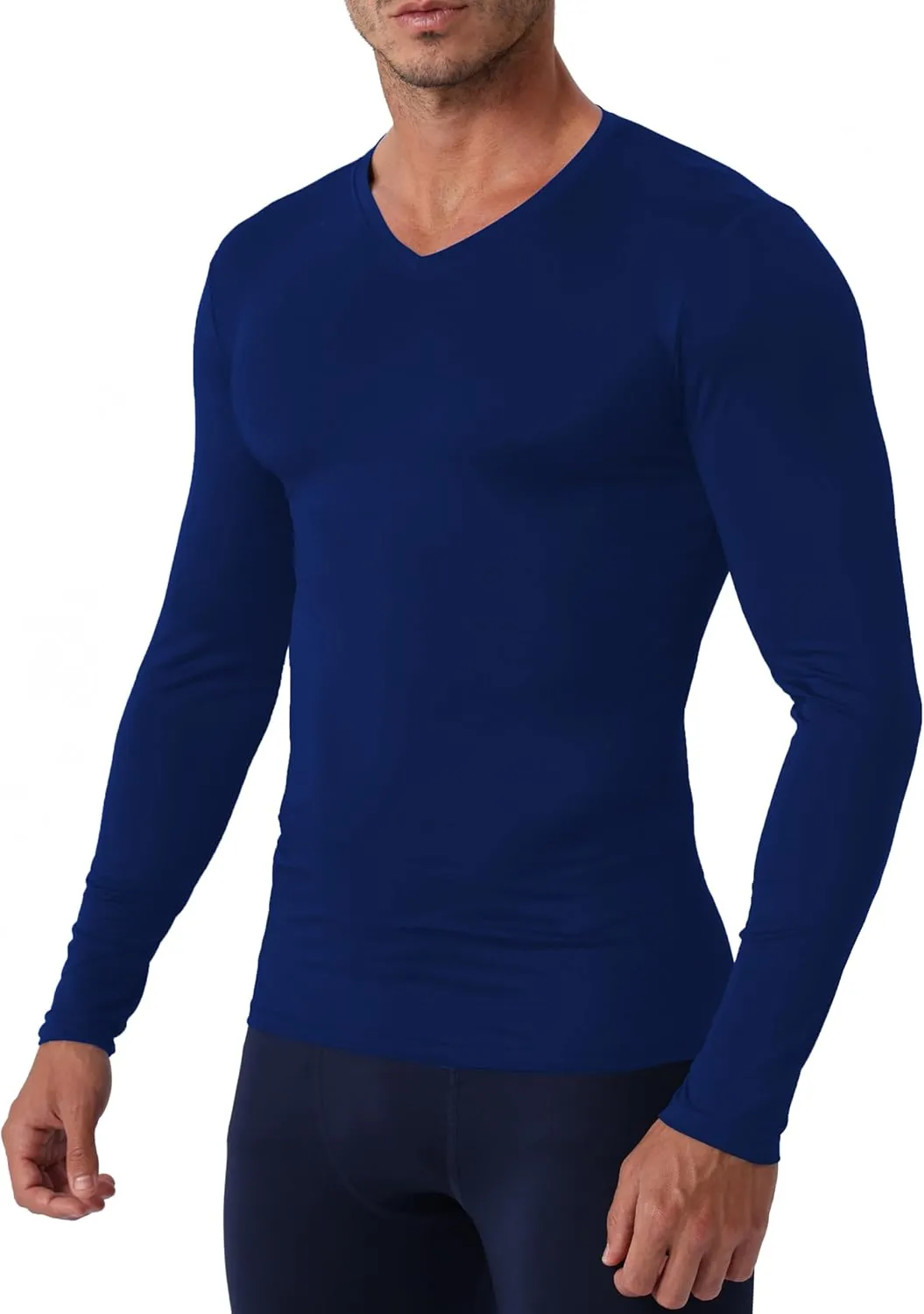 Men's Compression Shirt V Neck Long Sleeve Workout Shirts Cool Dry Athletic Gym Undershirts Active Sports Baselayer Tops
