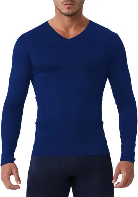 Men's Compression Shirt V Neck Long Sleeve Workout Shirts Cool Dry Athletic Gym Undershirts Active Sports Baselayer Tops