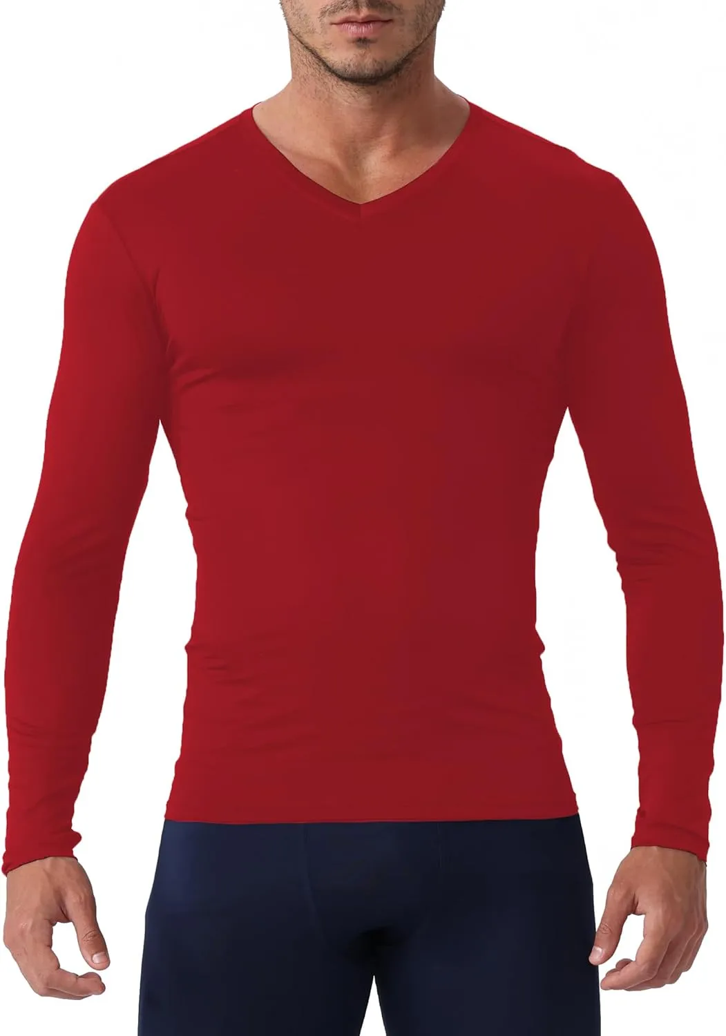 Men's Compression Shirt V Neck Long Sleeve Workout Shirts Cool Dry Athletic Gym Undershirts Active Sports Baselayer Tops