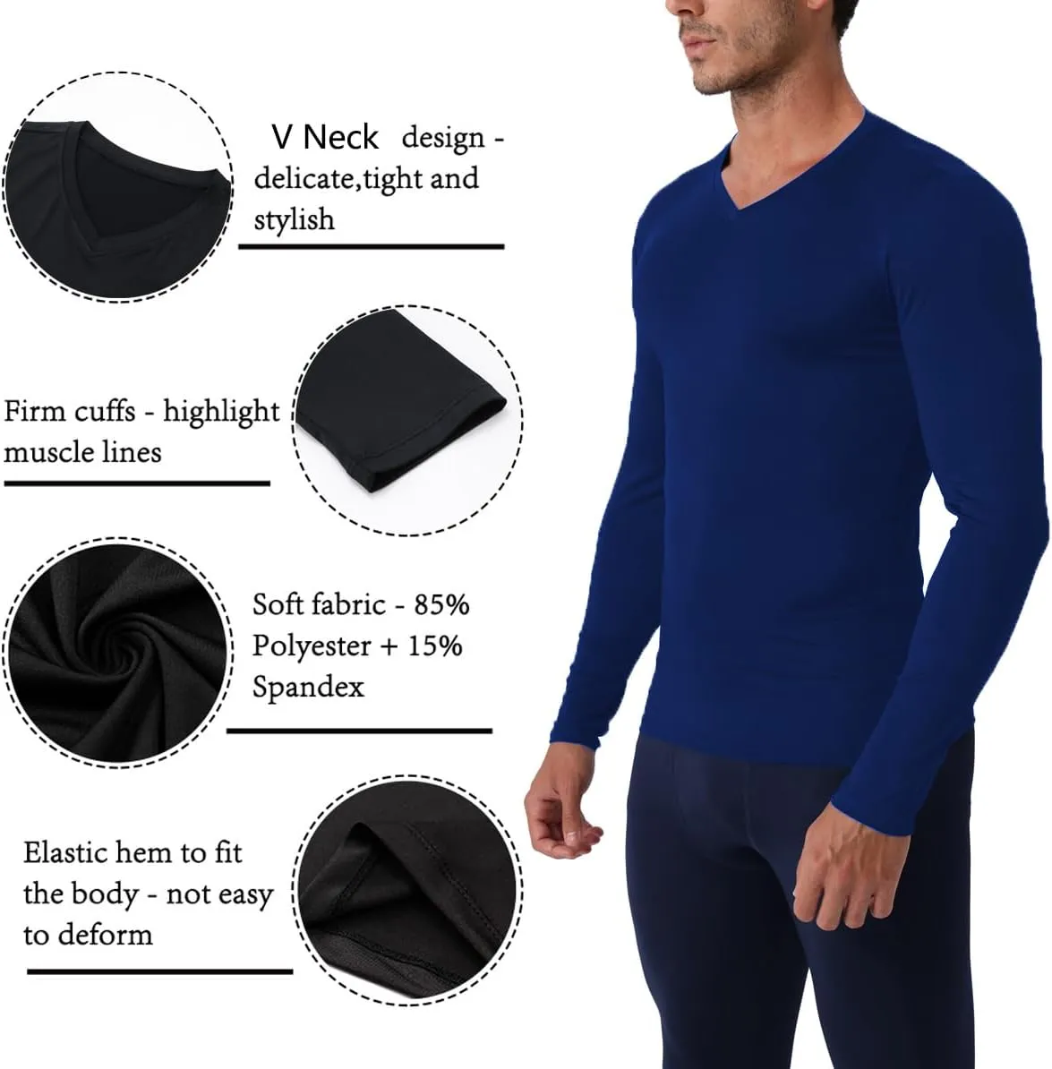 Men's Compression Shirt V Neck Long Sleeve Workout Shirts Cool Dry Athletic Gym Undershirts Active Sports Baselayer Tops