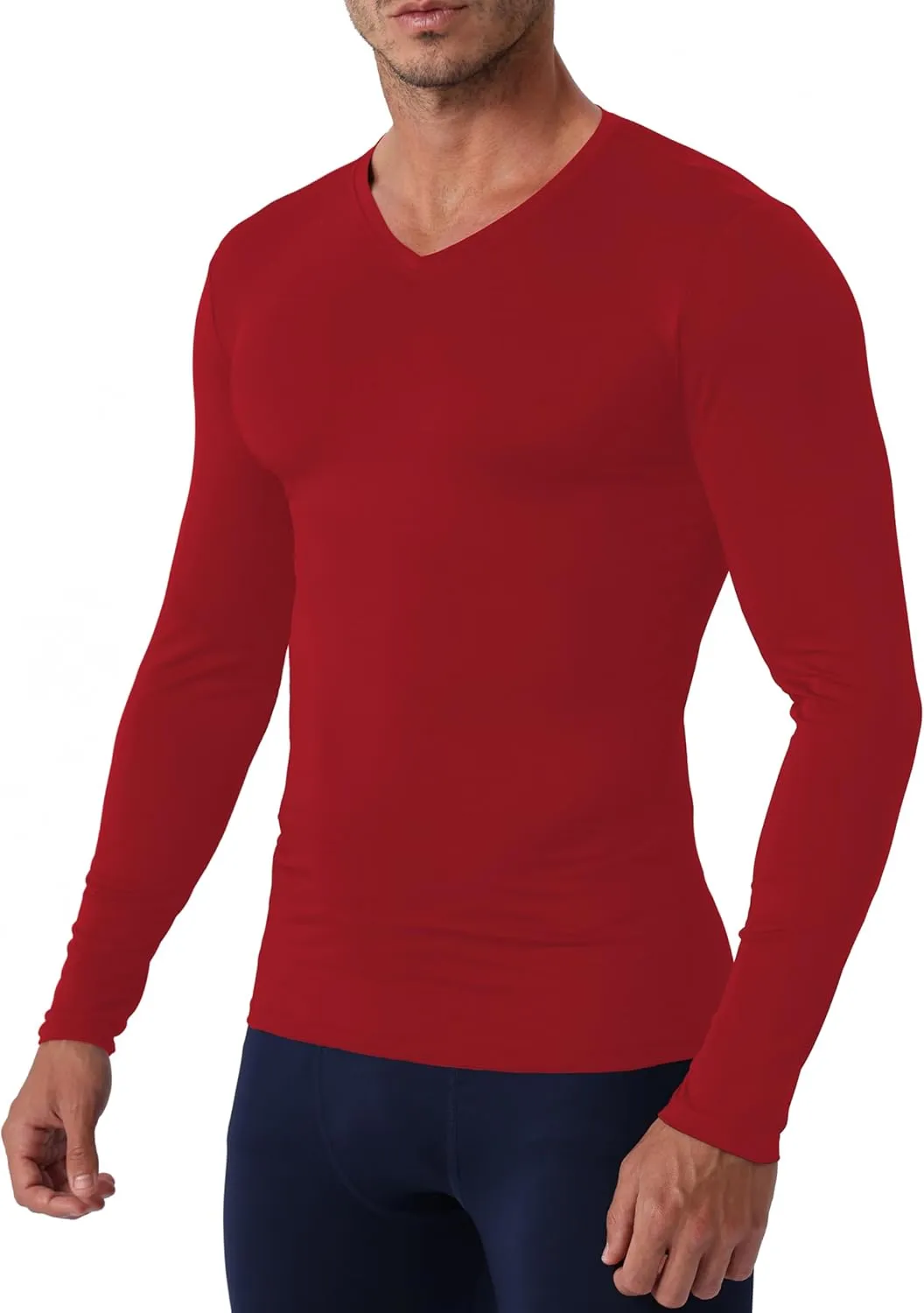Men's Compression Shirt V Neck Long Sleeve Workout Shirts Cool Dry Athletic Gym Undershirts Active Sports Baselayer Tops